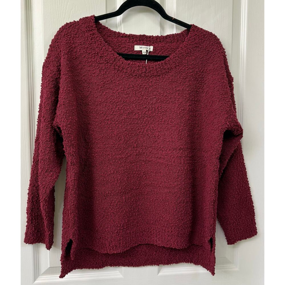 Miracle brand burgundy wine NWT sweater super soft popcorn crew neck cotton S/M